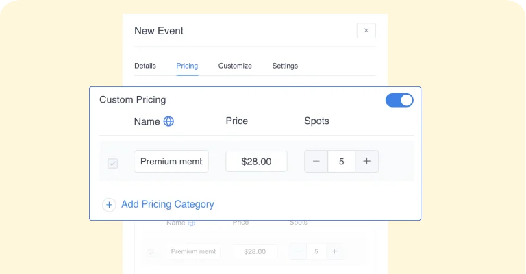 Custom Pricing and pricing by date range yellow Custom Pricing and pricing by date range yellow