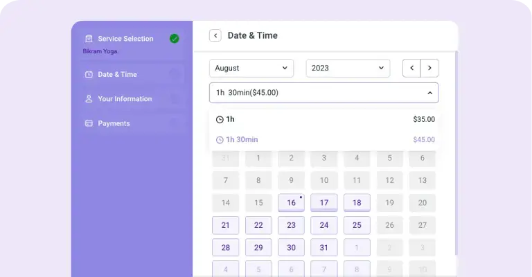 Custom service duration Purple Custom service duration Purple
