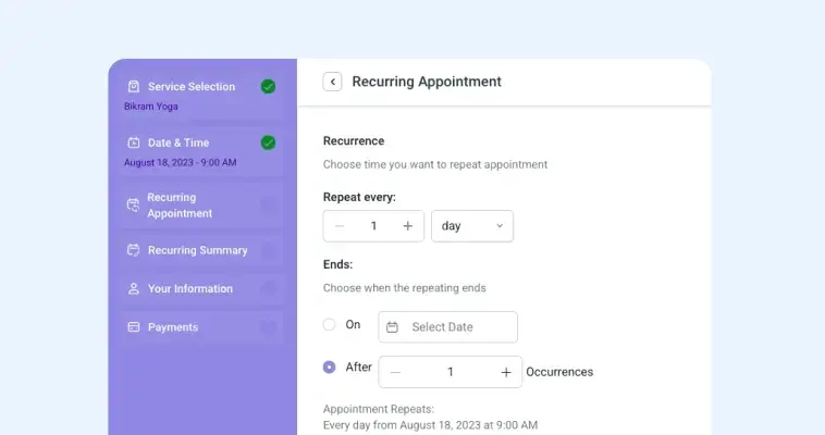 Recurring appointments Blue Recurring appointments Blue
